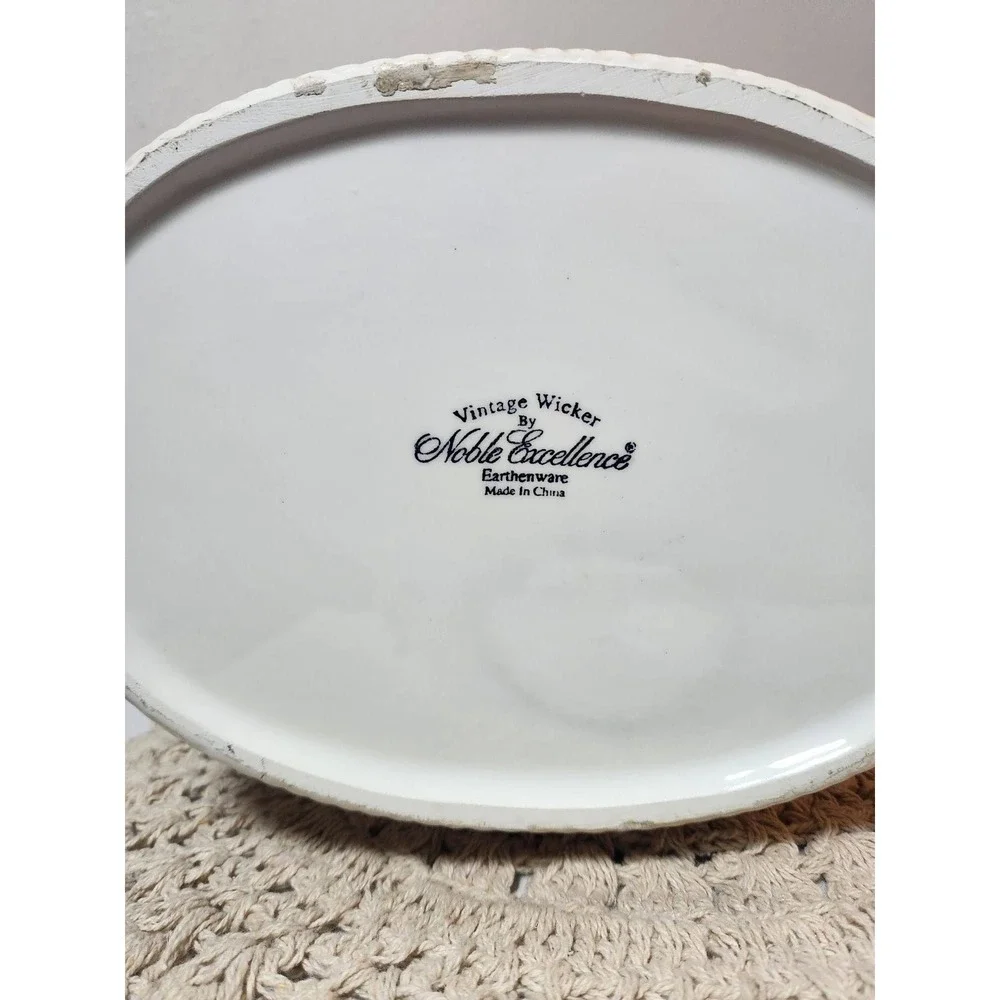 Noble Excellence Vintage Wicker Ceramic Grape Centerpiece Bowl Oval Plantr Cream